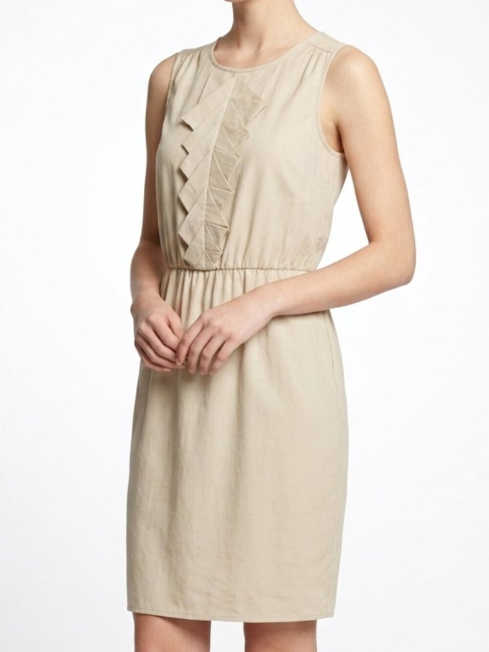 BCBGeneration Geometric Ruffle Front Sleeveless Dress- Sz. XS